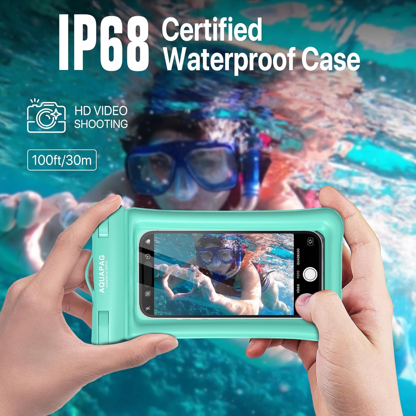 NEPHI IP68 Waterproof Phone Pouch 2 Pack-Up to 8.0",Adjustable Neck Lanyard Floating Waterproof Phone Case for iPhone,Phone Dry Bags for Vacation Beach Pool Travel Essentials (Aqua Green 2 Pack)