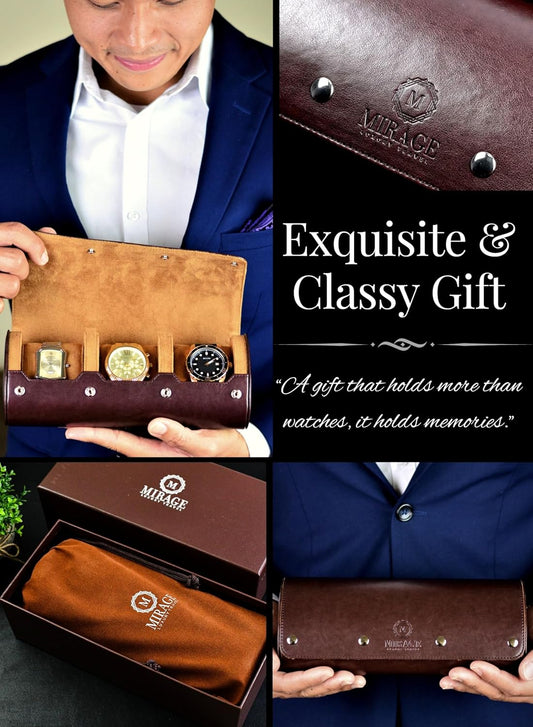 Watch Travel Case for Men Watch Roll for Travel Organizer and Display Watch Case - Swiss Espresso Vegan Leather Watch Case