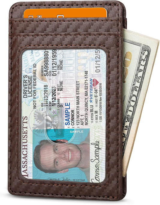 Buffway Mens Slim Wallet, Minimalist Thin Front Pocket Leather Credit Card Holder with RFID Blocking for Work Travel