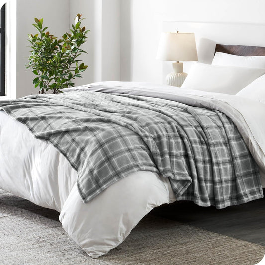Bare Home Textured Fleece Blanket - Throw/Travel - Ultra-Soft Lightweight for Bed, Sofa, and Couch - Luxury Microplush - Cozy Warm Blanket (Throw/Travel, Tartan Plaid)