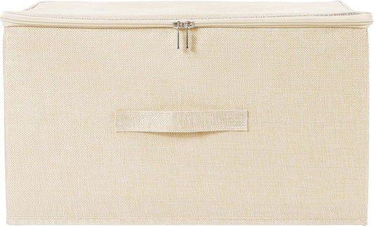 ANMINY Storage Bins with Zipper Lids 36 Qt Lidded Fabric Storage Boxes Baskets Cubes with Handles Collapsible Washable Cotton Linen Closet Shelf Clothes Organizer Containers - Beige, Large