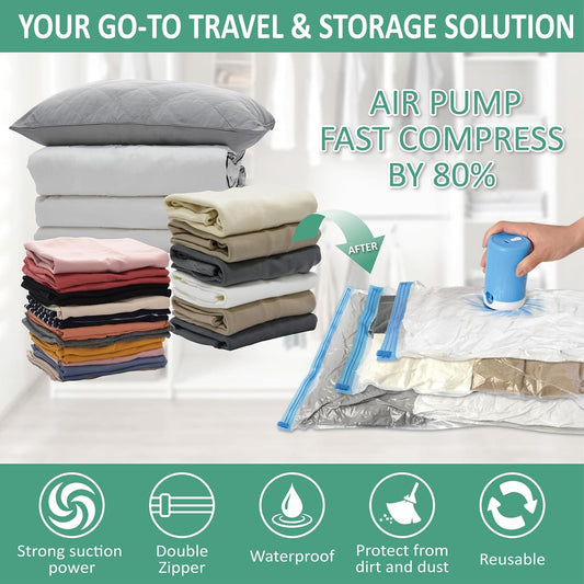 Cozy Essential 35 Pack Vacuum Storage Bags with Electric Pump, Vacuum Seal Space Saver Bags for Clothing, Pillows, Blanket, Bedding, Comforters