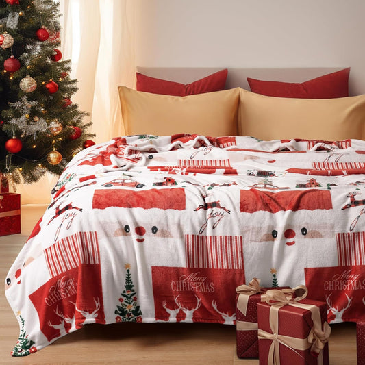 PHF Printed Fleece Blanket Twin Size, No Shed No Pilling Ultra Soft Plush Cozy Xmas Prints Theme Home Décor Flannel Blanket for Bed, Sofa, Couch and Gift, 66" x 90", Christmas Island