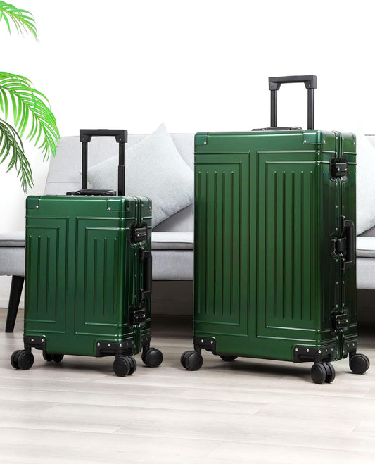 All Aluminum 20/28 Luggage Set,Cut from Whole Aluminum Sheet,22x14x9 Airline Approved ,(3rd Generation,Premium Metal zipperless suitcase ) (green, 20+28inch)
