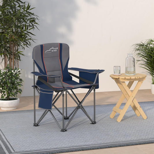 FAIR WIND Oversized Fully Padded Camping Chair with Lumbar Support, Heavy Duty Quad Fold Arm Chair with Cooler Bag - Support 450 LBS,Blue