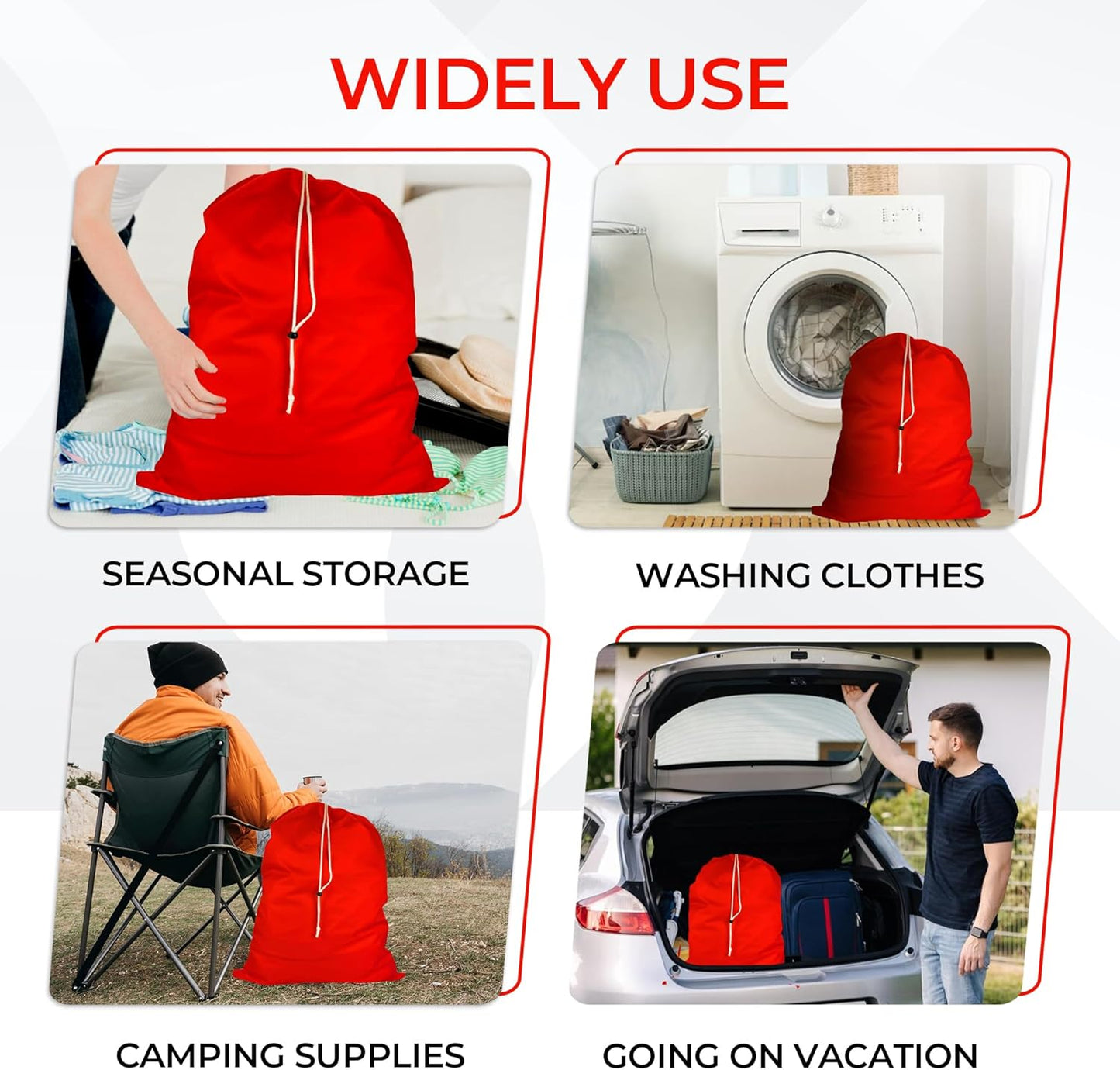Laundry Bag with Locking Closure Drawstring – Extra Large Heavy Duty 100% Nylon, Large & Foldable Clothes Sack – Lightweight Dirty Laundry Organizer for Travel, Dorm, Gym – L 40" x H 50" (RED)