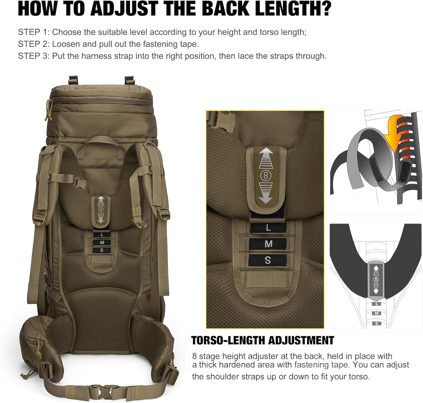 Mardingtop 75L Molle Hiking Internal Frame Backpacks with Rain Cover for Camping,Backpacking,Travelling