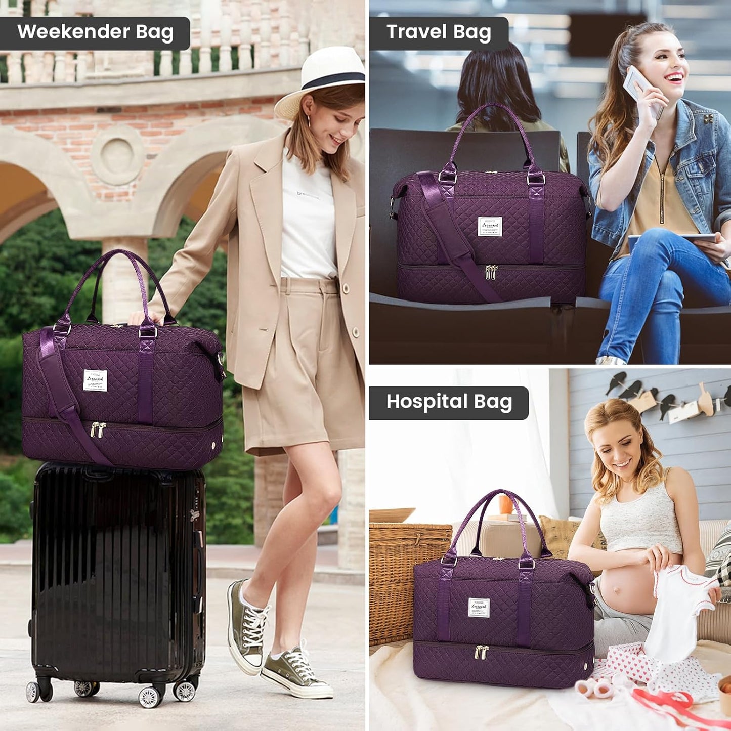 LOVEVOOK Travel Duffle Bag,Weekender Bags for Women with Shoe Compartment,Carry on Overnight Bag with Toiletry Bag,Gym Duffel Bag with Wet Pocket, Hospital Bags for Labor and Delivery