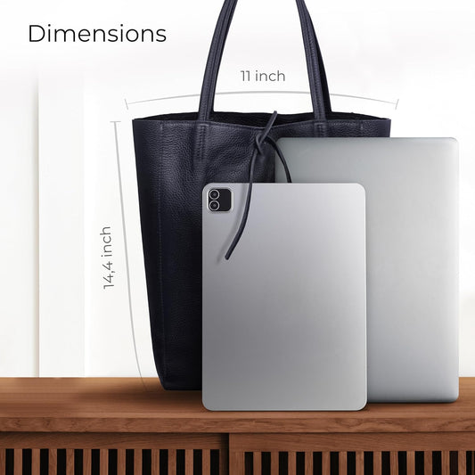 Italian Calf Leather Tote for Women with Zipper, Inner Pocket & Flat Base | Soft Unlined Shopper for Work & Travel