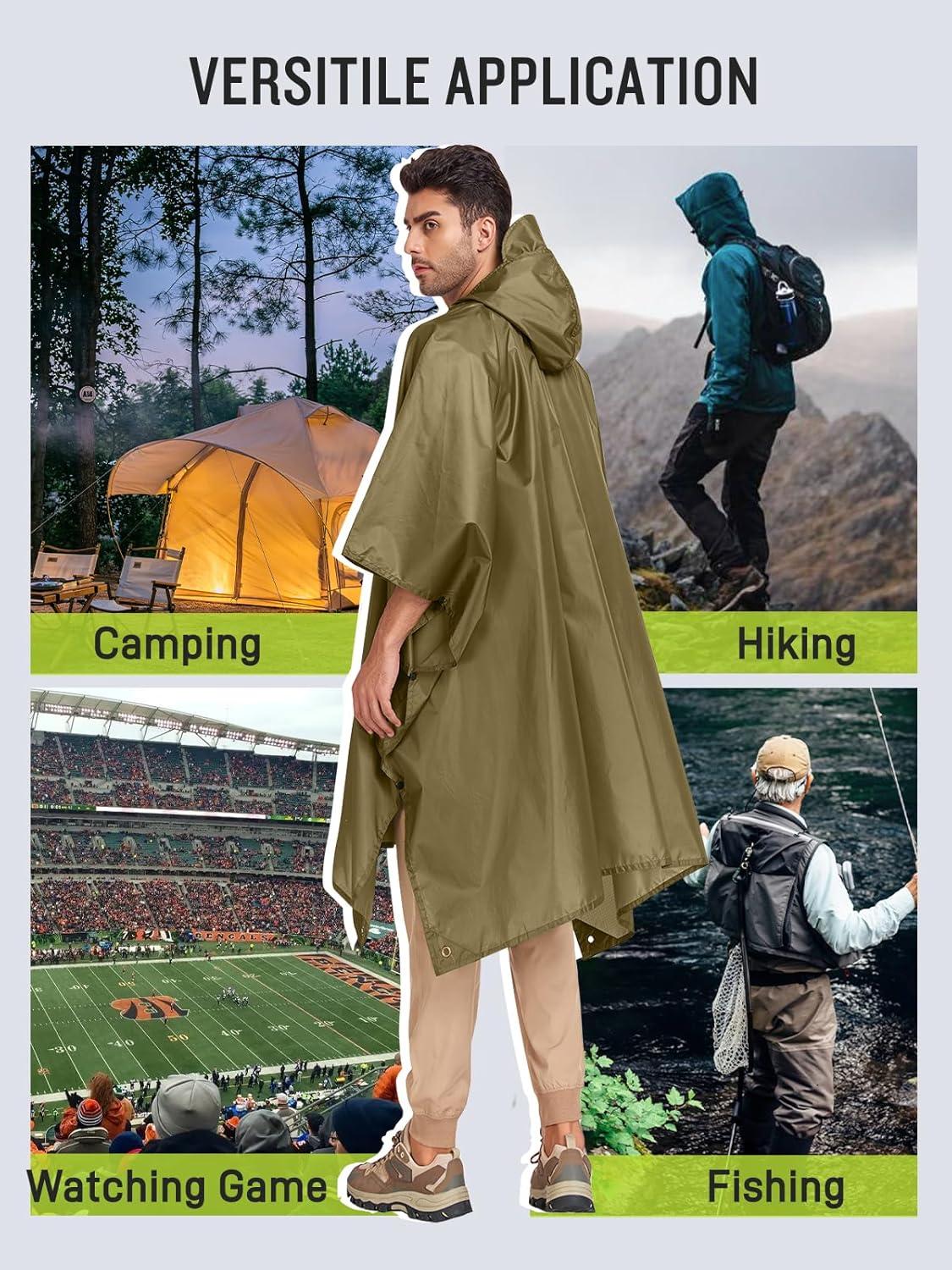 SaphiRose Extra Thick Hooded Rain Poncho Double Layer Waterproof Raincoat Jacket for Men Women Adults