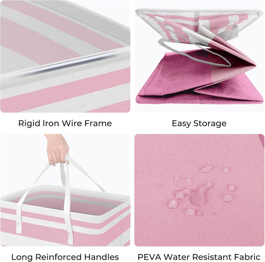 HomeHacks 2 Pack Large Laundry Baskets, Waterproof, Freestanding Laundry Hampers, Collapsible Clothes Hamper with Reinforced Handles in Laundry, College Dorm, Bathroom, Bedroom (Pink, 88Lx2)