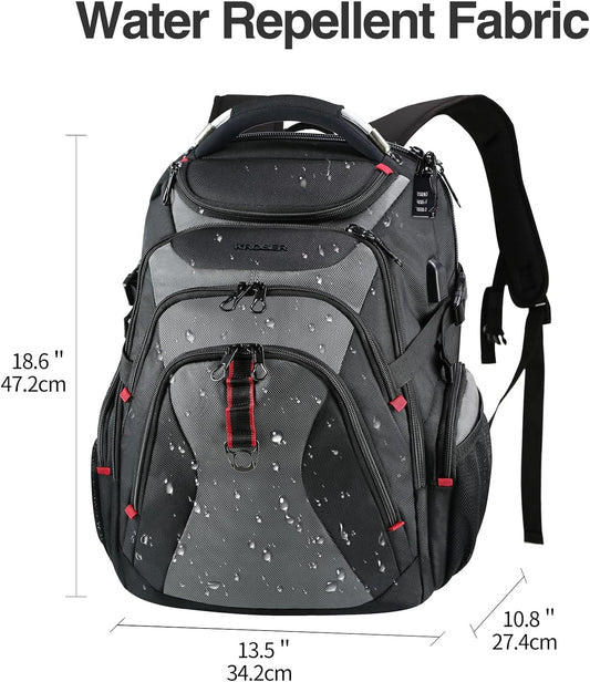 KROSER Travel Laptop Backpack 17.3 Inch XL Computer Backpack with Hard Shell Saferoom RFID Pockets Water-Repellent Business College Daypack Stylish Bag for Men/Women-Black Grey