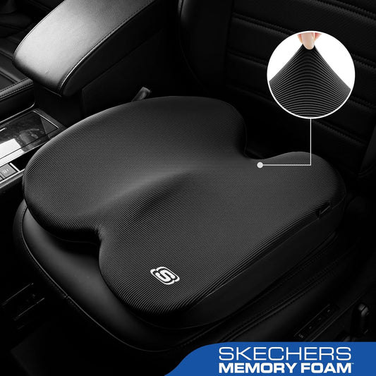 Skechers Memory Foam Seat Cushion,Ribbed Fabric Office Chair Cushion for Tailbone Pain Relief,Butt Pillow for Office Chair,Car Seat Cushion,Long Sitting Office Workers,and Car Drivers,Black