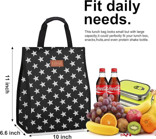 Lunch Bags for Women Insulated Reusable Lunch Tote with Internal Pocket, Lunch Tote bag for Work(Star)