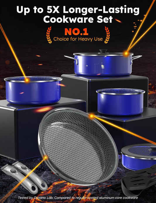 Pro DUXANO 12PC Nonstick Pots and Pans Set&Hybrid 3-Ply Stainless Steel Skillet, High Heat Sear&Fry, 2-Layer Ceramic Induction Cookware, 9H Scratch-Resistant&Anti-Warp,PFAS Free,All Cooktop/Dishwasher