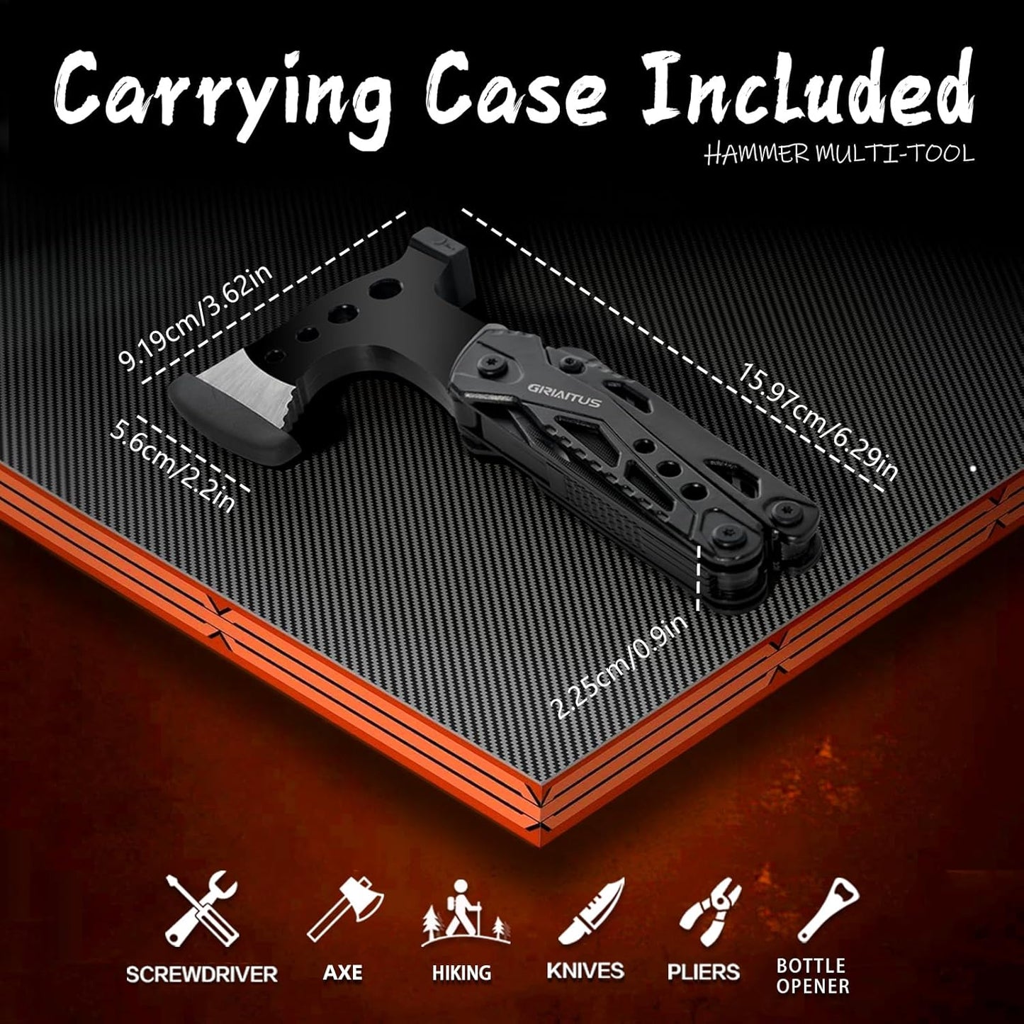 Camping Multitool Accessories Stocking Stuffers for Men 16 in 1 Multi Tool Survival Gear with Axe Hammer Pliers Saw Screwdrivers Bottle Opener Whistle with Sheath for Hiking, Gifts for Men Dad Him