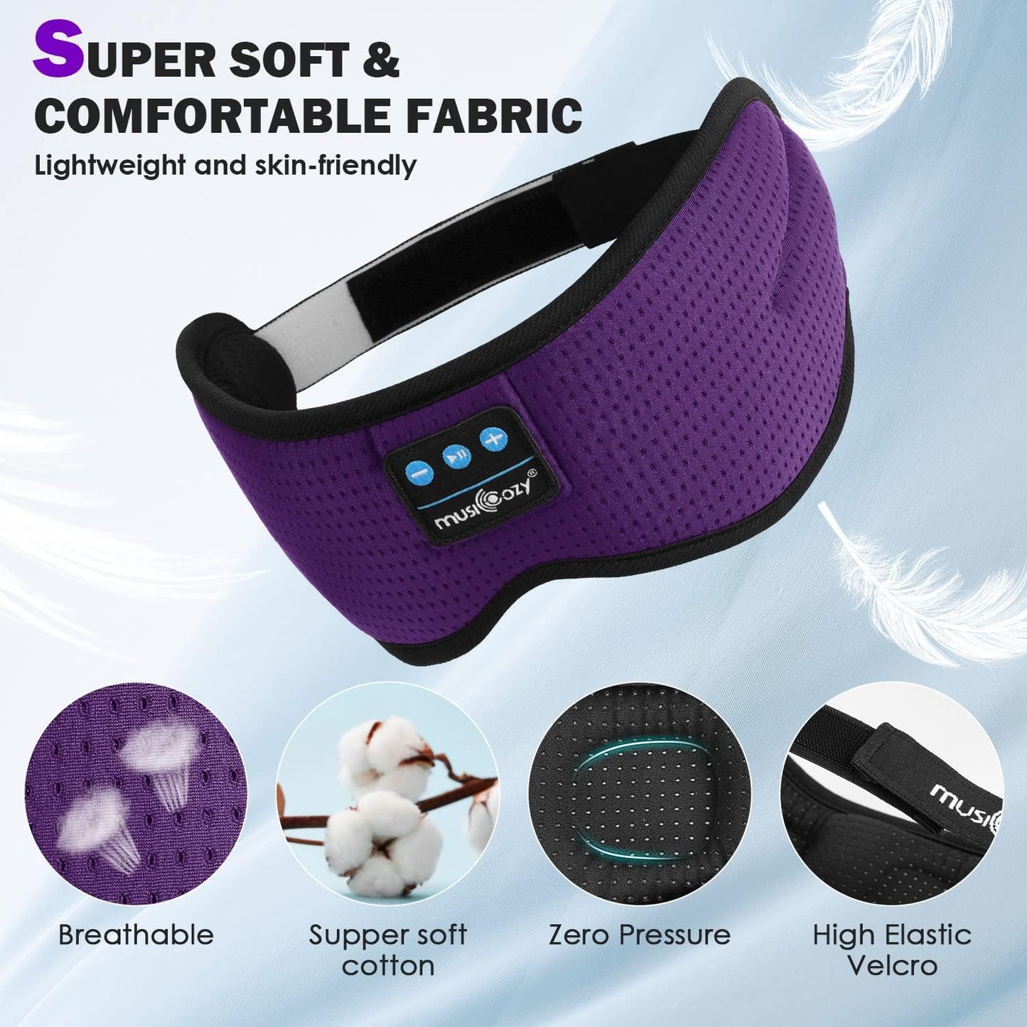MUSICOZY Sleep Headphones Bluetooth, Sleeping Eye Mask Headband Headphones, Wireless Music Earbuds Earphones with HD Speakers for Side Sleepers Men Women Cool Gadgets Unique Gifts