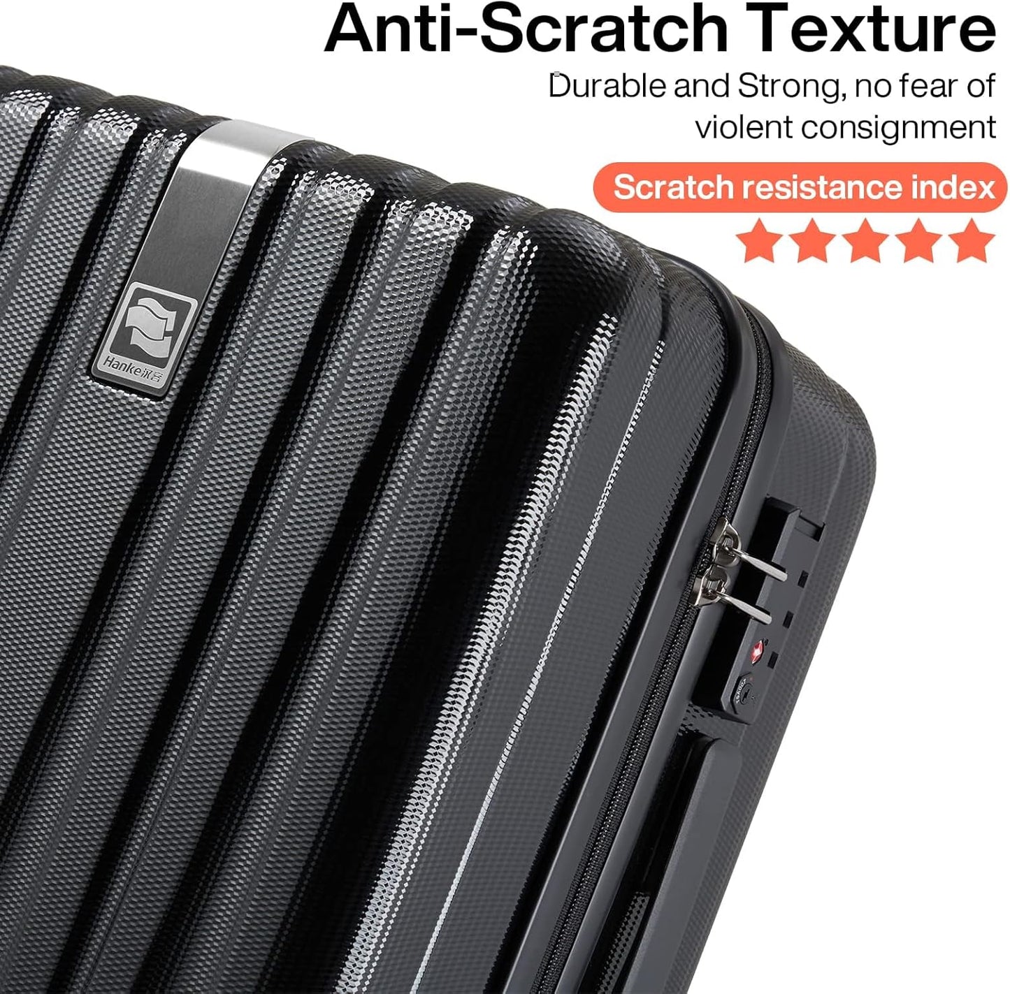 Hanke 24 Inch Luggage Suitcases With Spinner Wheels Lightweight PC Hard Shell Rolling Suitcase With Travel Lock,Checked-Medium 24-Inch(Jet Black)
