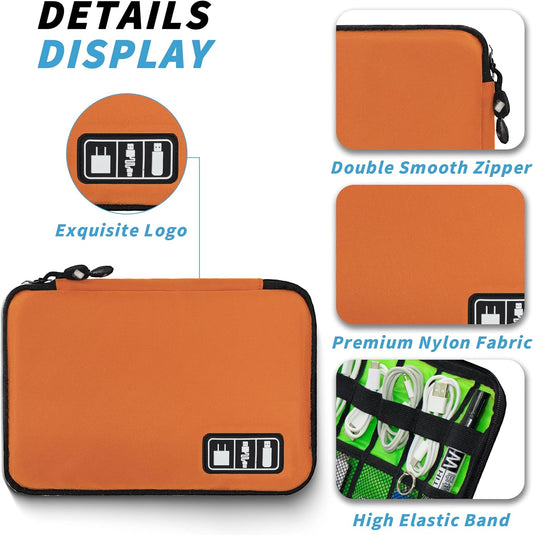 Electronics Organizer,Travel Cord Organizer Pouch, Portable Cable Organizer Bags,Travel Electronic Accessories Storage Case for Cables, Cords, Charger, Phone (Orange)
