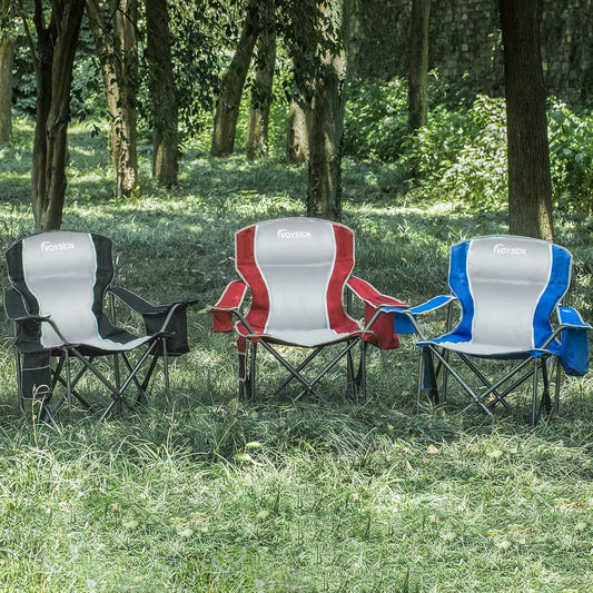 Padded Camping Chairs for Adults, Oversized Folding Outdoor Chairs, Weight Capacity 475lbs, with Cooler Bag, Cup Holder, Storage Pocket Carry Bag (Red - 2 Pack)