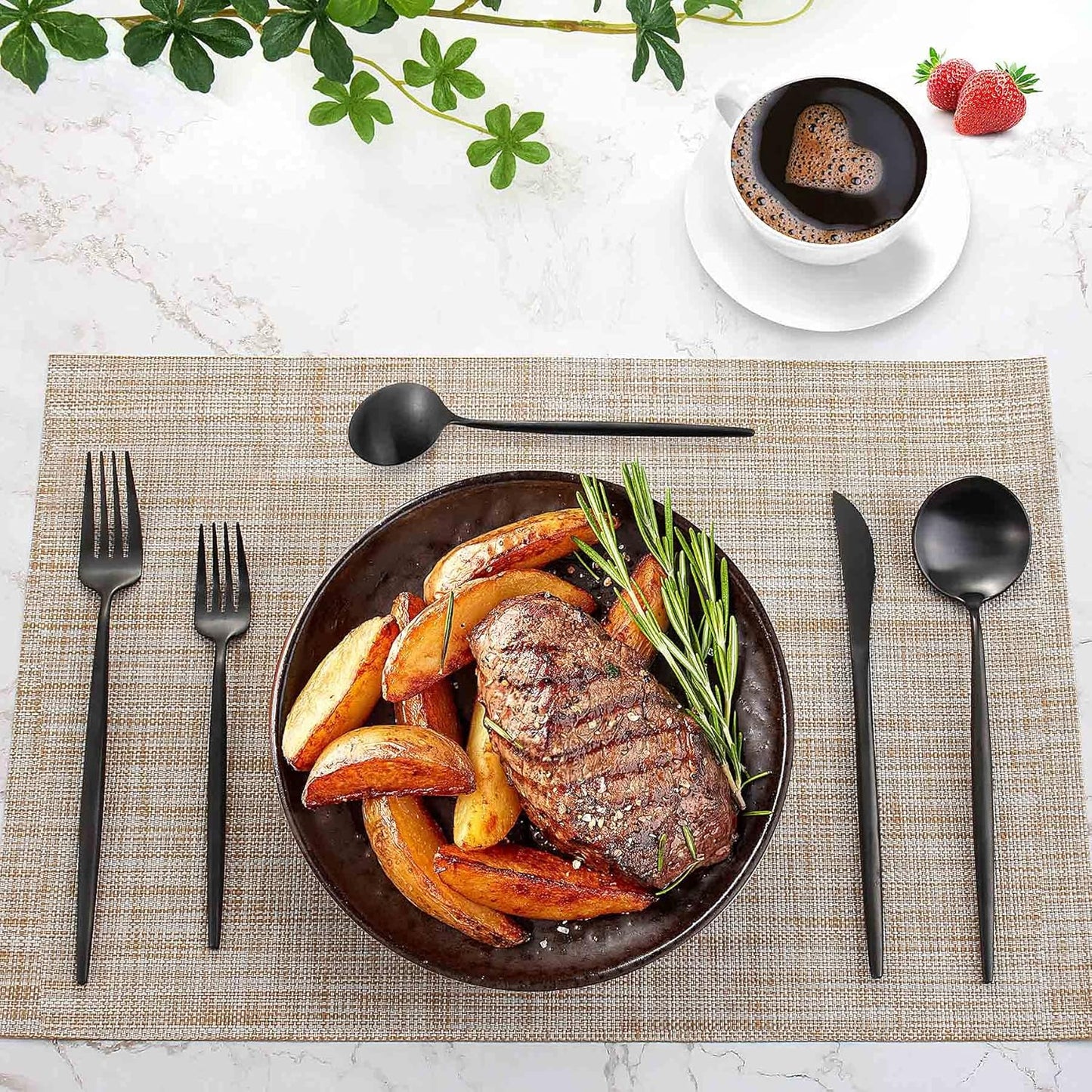 Matte Black Silverware Set for 4, IBIILII JEFF 20 Pieces Stainless Steel Flatware Set,Kitchen Utensil Set, Tableware Cutlery Set, Knife Spoons And Forks Set, Satin Finished Polished & Dishwasher Safe