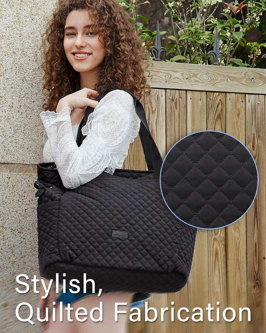 BAGSMART 25L Quilted Tote Bag Large Shoulder Bag with Top Handle for Women, Machine Washable Work Travel Handbag
