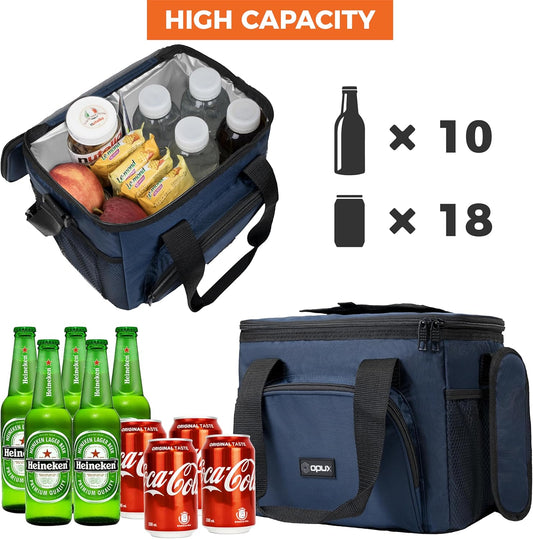 OPUX Soft Cooler Bag, Insulated Collapsible Lunch Cooler Bag for Men Work Camping Beach Travel, Portable Soft Sided Leakproof Waterproof Large Lunch Bag Box with Shoulder Strap 18 Cans, Navy Blue