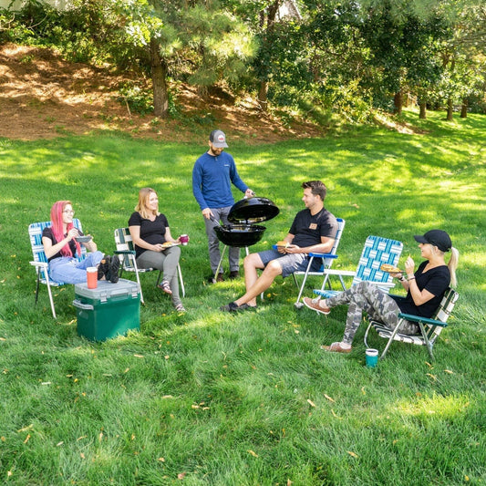 Lawn Chair USA - Outdoor Chairs for Camping. Made with Lightweight Aluminum Frames and UV-Resistant Webbing. Folds for Easy Storage 2- Pack (Charleston with Green Arms, Classic)
