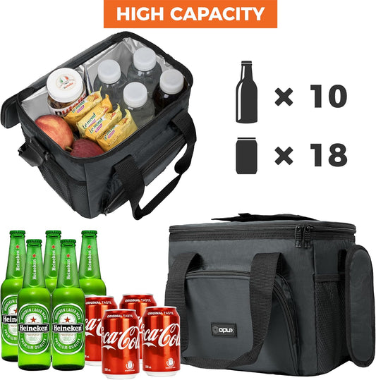 OPUX Soft Cooler Bag, Insulated Collapsible Soft Sided Cooler Lunch Cooler Bag for Men Work Camping Beach Travel, Leakproof Lunch Box 18 Cans, Gray