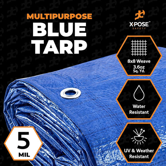 Better Blue Poly Tarp 40' x 40' - Multipurpose Protective Cover - Lightweight, Durable, Waterproof, Weather Proof - 5 Mil Thick Polyethylene - by Xpose Safety