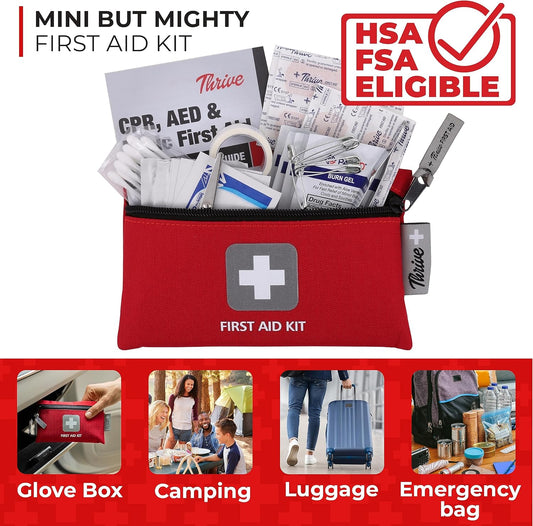 Thrive Mini Travel Emergency Kit - 66 Piece Set, Waterproof Rip-Stop Nylon Pouch for Theme Park Essentials & Travel Safety Products
