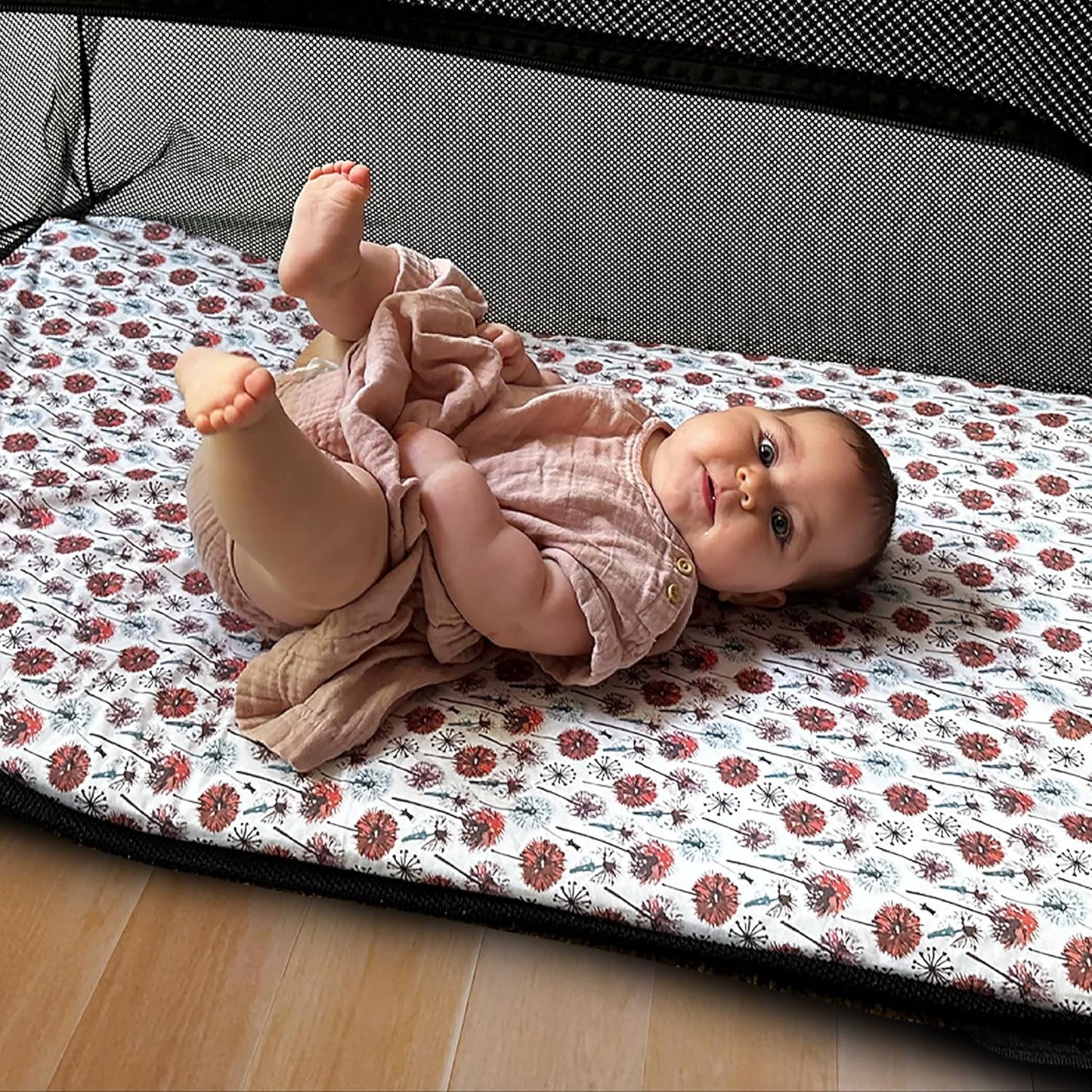 Quiggly Travel Crib Sheets for Guava Lotus, 2 Pack Organic Cotton Jersey Knit, Vibrant Feather & Dandelion Patterns - Fits Crib Mattress for Boys & Girls