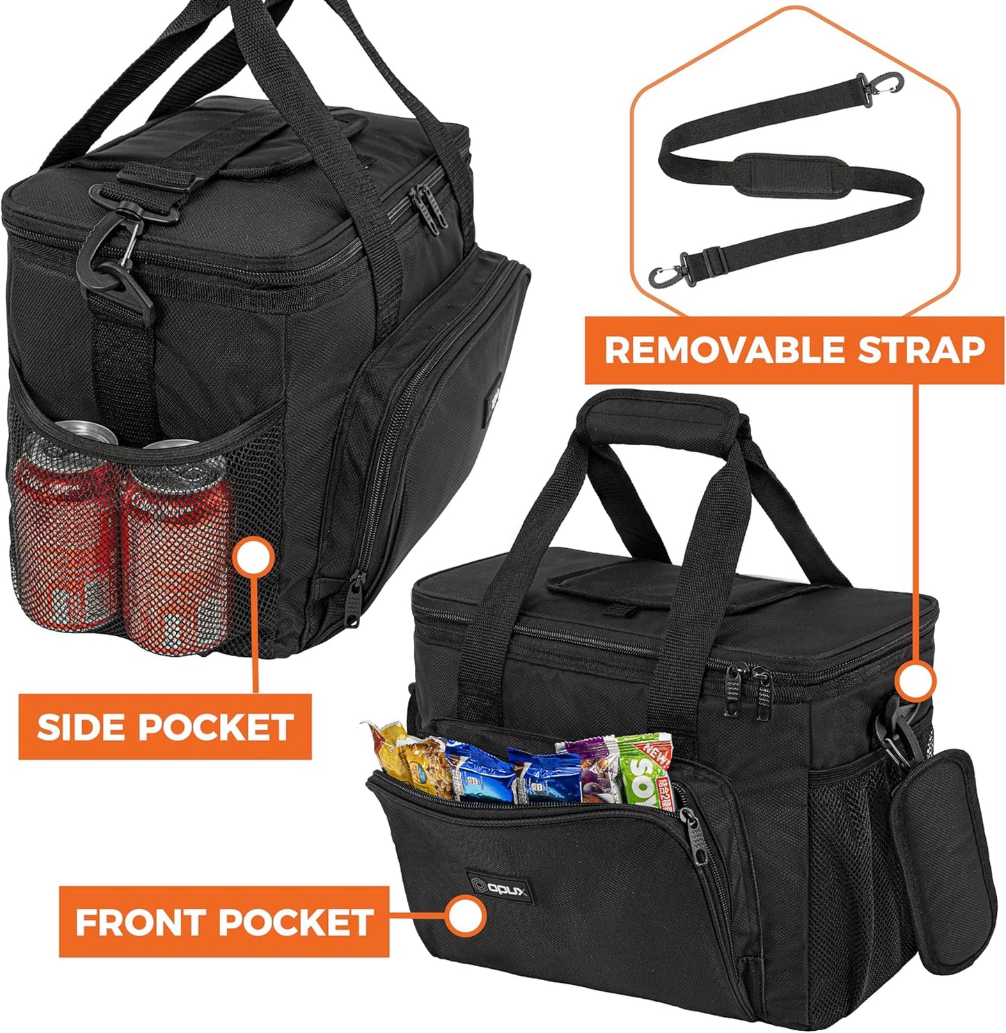 OPUX Soft Cooler Bag, Insulated Collapsible Lunch Cooler Tote for Men Work Camping Beach Travel, Portable Soft Sided Leakproof Waterproof Large Lunch Bag Box with Shoulder Strap 30 Cans, Black