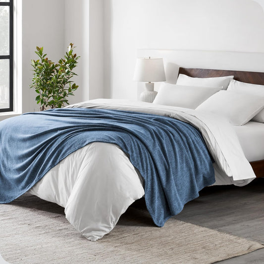 Bare Home Polar Fleece Blanket - Extra Long - Heathered Dark Blue - Warm & Cozy - Premium Fleece - Throw for Bed, Camping and Travel - Lightweight (Twin/Twin XL, Heathered Dark Blue)
