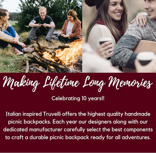 Truvelli Picnic Backpack for 4 with Blanket – 12-in-1 Insulated Picnic Basket Backpack Set with Wine Holder, Cheese Board & Cutlery – Premium Picnic Back Pack for Family & Group Adventures, Blue