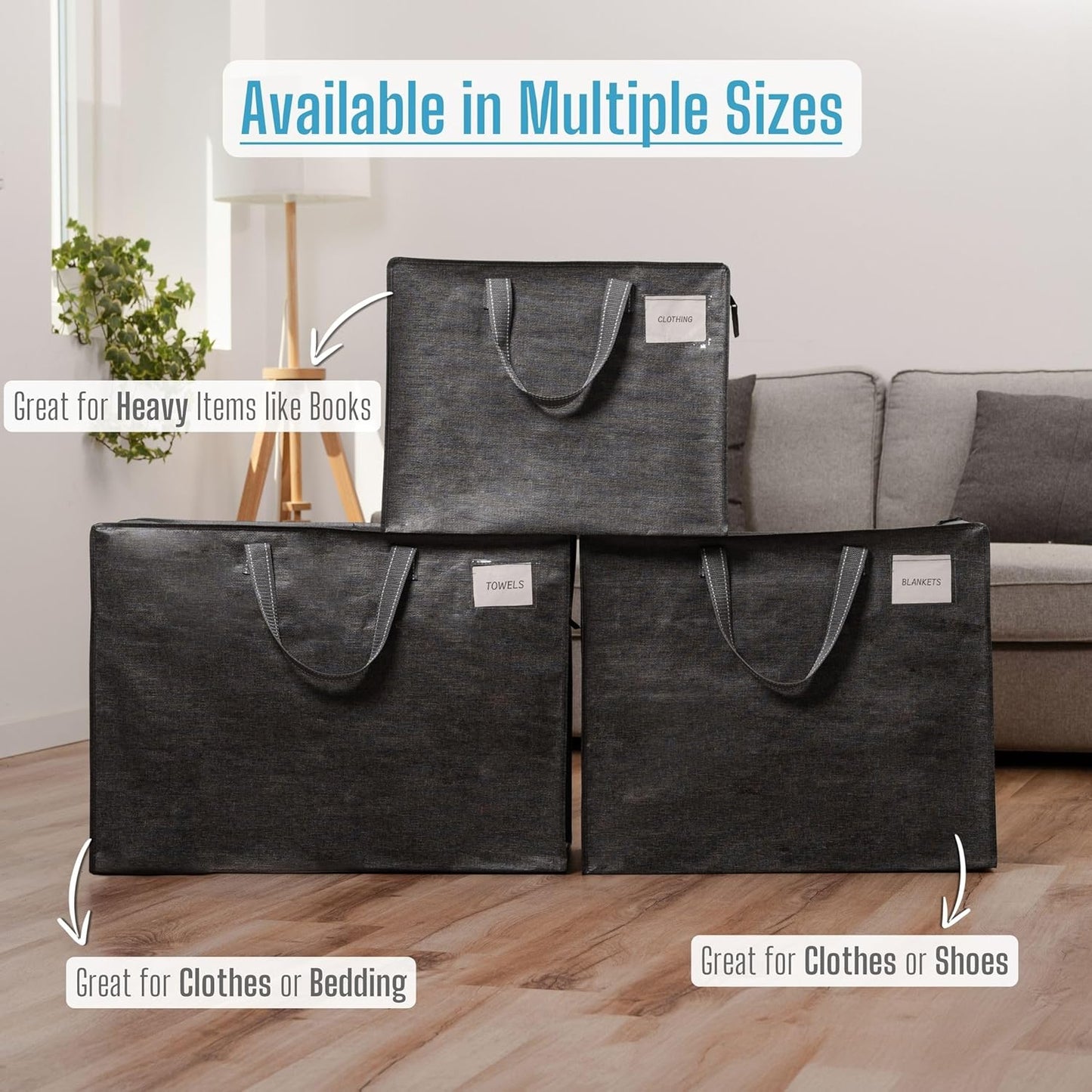 VENO 4 Pack Heavy Duty Moving Bags, Storage Bags, Packing Supplies, Top Zipper, Storage Totes for Camping, Clothes, Bedding, Comforters, Pillows (27 Gallon Dark Gray, 4 Pack)