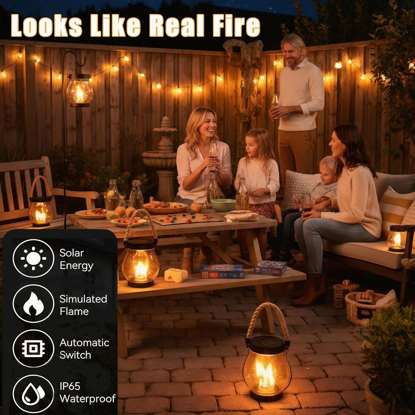 Kaliqo Solar Lantern Outdoor Lights Solar Lantern Waterproof Flickering Flame Hanging Lanterns for Patio Yard Garden Decor (1 Pcs)