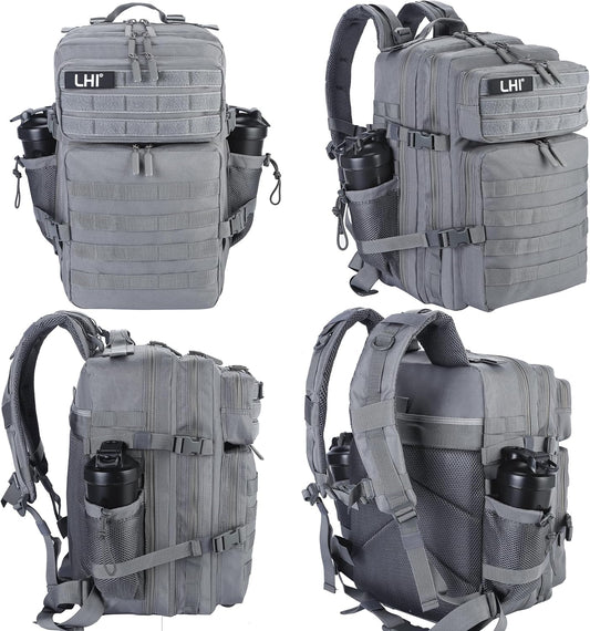 LHI Military Tactical Backpack for Men and Women 45L Army 3 Days Assault Pack Bag Large Rucksack with Molle System - Grey