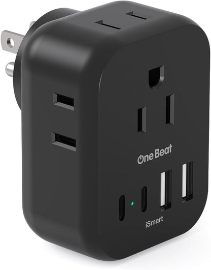 Travel Cruise Ship Essentials, Travel Plug Adapter with 4 Outlets 4 USB (4 USB-C), Cruise Approved Power Strip Non Surge Protector, Multi Plug Wall Outlet Extender, Travel Cruise Must Have Accessories