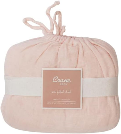 Crane Baby Cotton Sateen Fitted Sheet, 28x52'', Desert Rose, Pink Crib Sheets for Girls, Soft Cotton Crib Sheets for Girls, Nursery Decor for Girl Nursery, Elastic Pockets