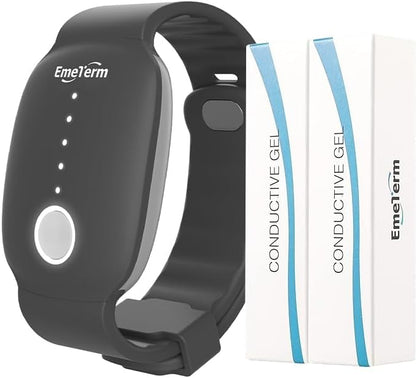 EmeTerm Fashion Anti-Nausea Wristband Relieve Morning Motion Travel Sickness Rechargeable Drug Free Bands Without Side Effects - Extra 2pack Conductive Gel (Black - Extra 2pack Conductive Gel)