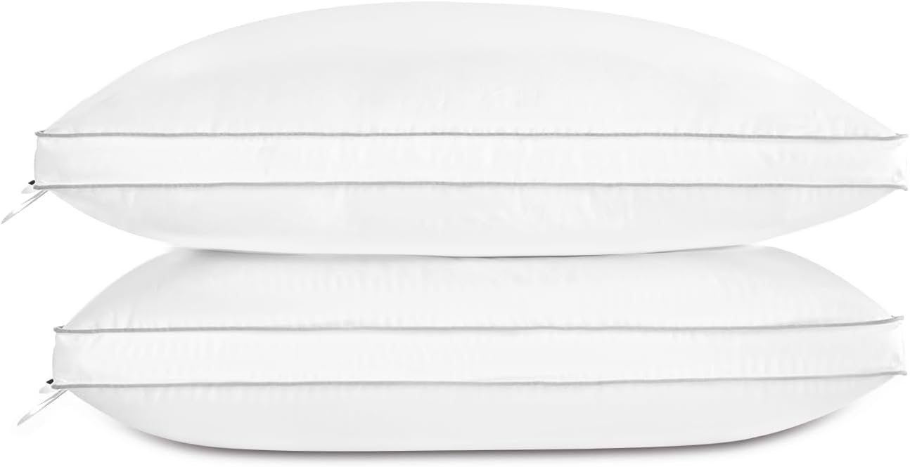 Globon Luxury Feather Down Pillow Standard Queen Size,Firm Gusseted Bed Pillows for Sleeping, Hotel Collection Fluffy Pillow,18"X26", Set of 2