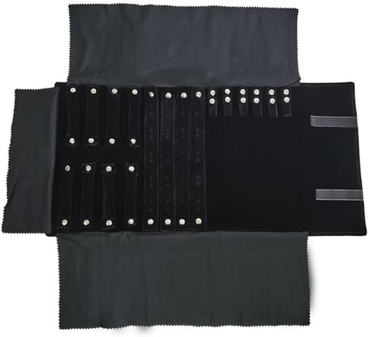 Velvet Travel Jewelry Case Roll Bag Organizer for Necklace Bracelet Earrings Ring (Black) (Black set)