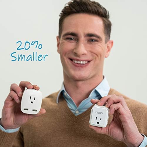 Ceptics Germany, Korea Travel Plug Adapter Set, 20W PD & QC, Safe Dual USB & USB-C - 2 USA Socket - Use in Schuko, France, Russia, Netherlands - Includes Type E/F SWadAPt Attachments