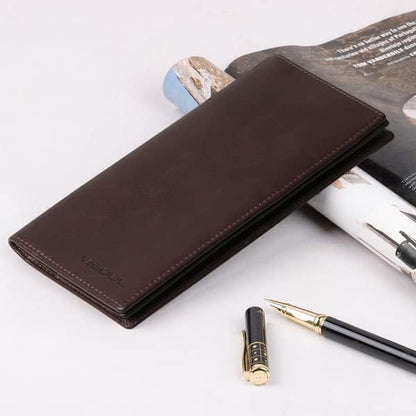VISOUL Mens Leather Long Checkbook Bifold Wallets with RFID Blocking, Breast Pocket Tall Billfold Secretary Wallet for Men with Card Slots (Coffee)