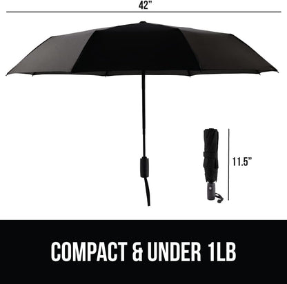 GORILLA GRIP Strong Stick Umbrella for Rain, Compact Travel One-Click Automatic Open Close, Lightweight Portable US Designed Reinforced Fiberglass Ribs, Wind Resistant Easy Collapse Black Navy 2 Pack
