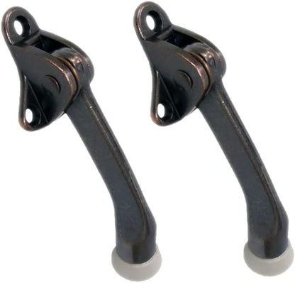 QCAA Heavy Duty Kickdown Door Holder, 4", Zinc Die Cast, Antique Copper, 2 Pack, Made in Taiwan
