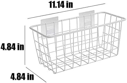 2 Set LeleCAT Hanging Wall Basket Organizer Over the Cabinet Door Adhesive Wire Baskets for Organizing Kitchen Food Pantry Bathroom Shelf Storage No Drilling Wall Mounted,White