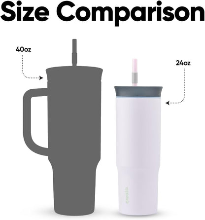 Owala Stainless Steel Triple Layer Insulated Travel Tumbler with Spill Resistant Lid and Straw, BPA Free, 24 oz, Grey/Purple (Bunny Hop)