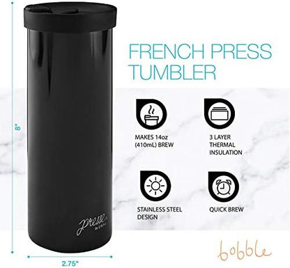 bobble French Coffee Presse, On-The-Go use, Quick Brew, Slim Design, Triple Wall Insulation, 14 oz (Blue)
